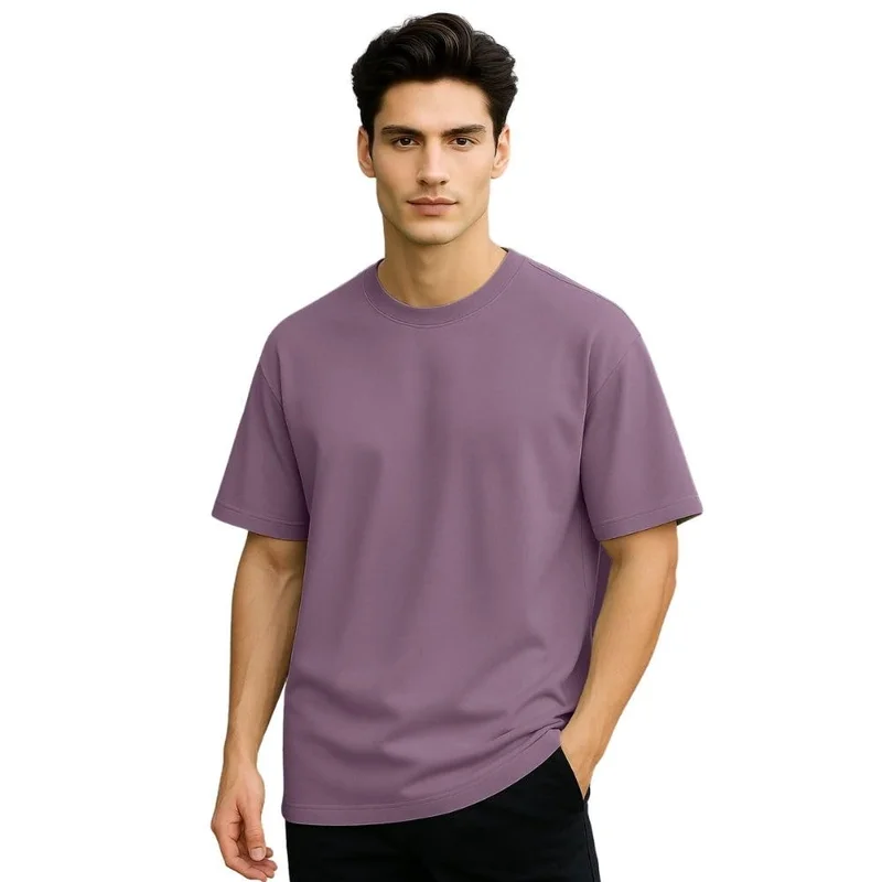 NOBERO Men's Oversized Purple Cotton T-Shirt