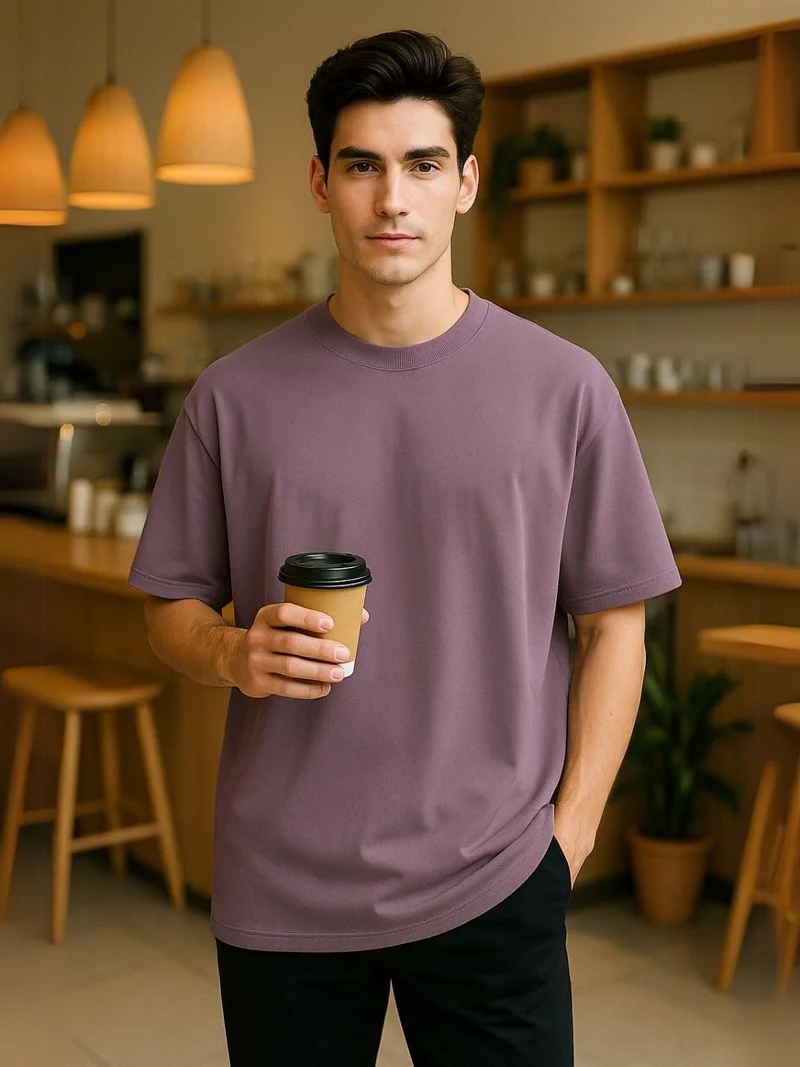 NOBERO  Men's Oversized Purple Cotton T-Shirt for Men | Best Price UAE