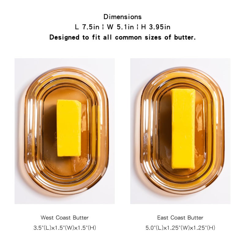 QIANCHANG 7.5" Glass Butter Dish with Lid for Countertop, Elegant Champagne-Colored Crystal Butter Stick Holder Container - Image 3
