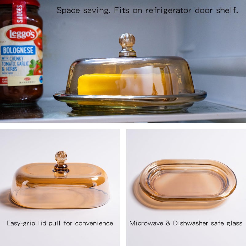 QIANCHANG 7.5" Glass Butter Dish with Lid for Countertop, Elegant Champagne-Colored Crystal Butter Stick Holder Container - Image 4