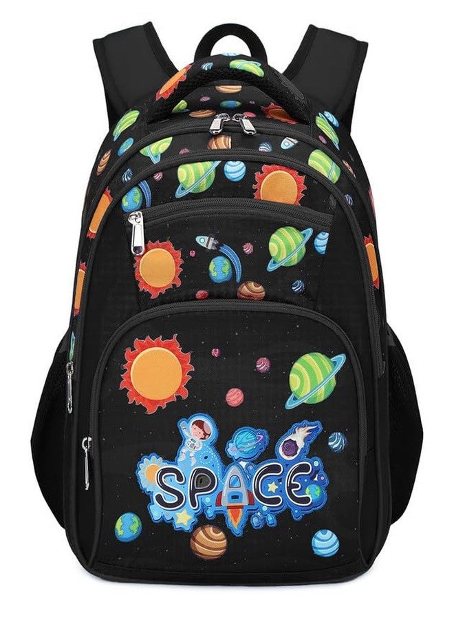 فرانتك حقيبة ظهر مدرسية مقاومة للماء من البوليستر سعة 26 لترًا بأربعة أقسام مع جيب للأقلام/القرطاسية، حقيبة مدرسية من الصف الأول إلى الثامن، حقيبة ظهر يومية، حقيبة نزهة للأولاد والبنات في المدرسة (RR_4Zipper_Black_Space_24_B) - Image 1