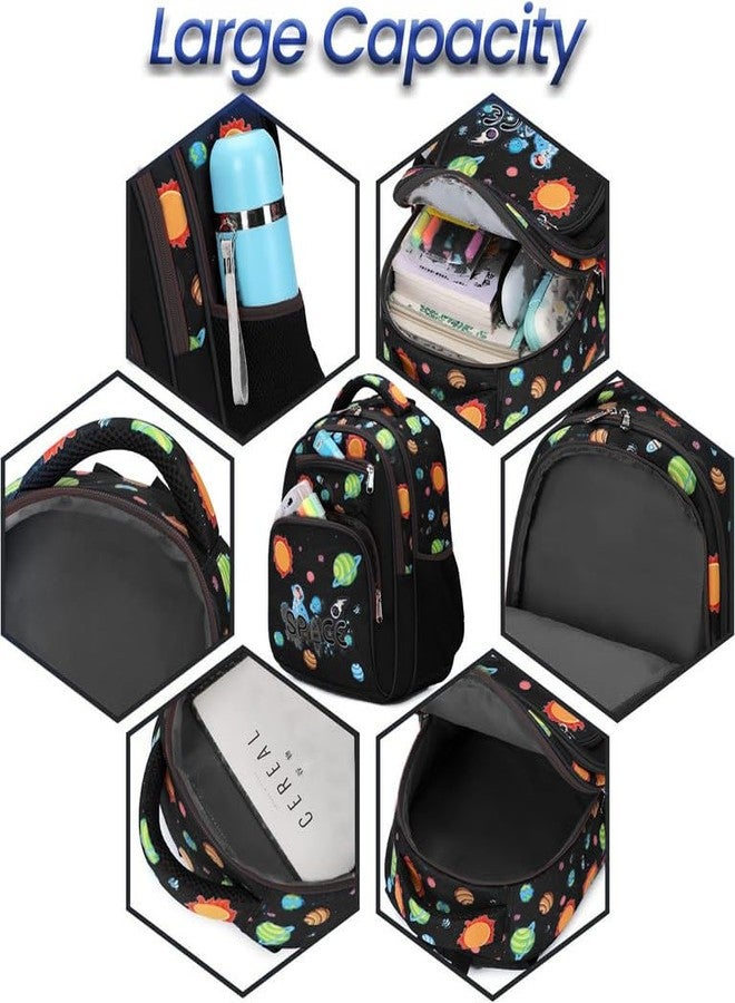 فرانتك حقيبة ظهر مدرسية مقاومة للماء من البوليستر سعة 26 لترًا بأربعة أقسام مع جيب للأقلام/القرطاسية، حقيبة مدرسية من الصف الأول إلى الثامن، حقيبة ظهر يومية، حقيبة نزهة للأولاد والبنات في المدرسة (RR_4Zipper_Black_Space_24_B) - Image 5