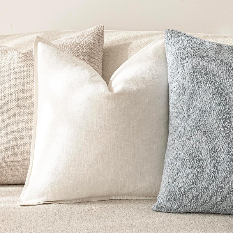 Foindtower Pack of 2, Decorative Linen Soild Throw Pillow Covers Soft Accent Cushion Case Boho Farmhouse Neutral Pillowcase for Chair Couch Sofa Bedroom Living Room Home Decor 26 x 26 Inch Cream White - Image 5