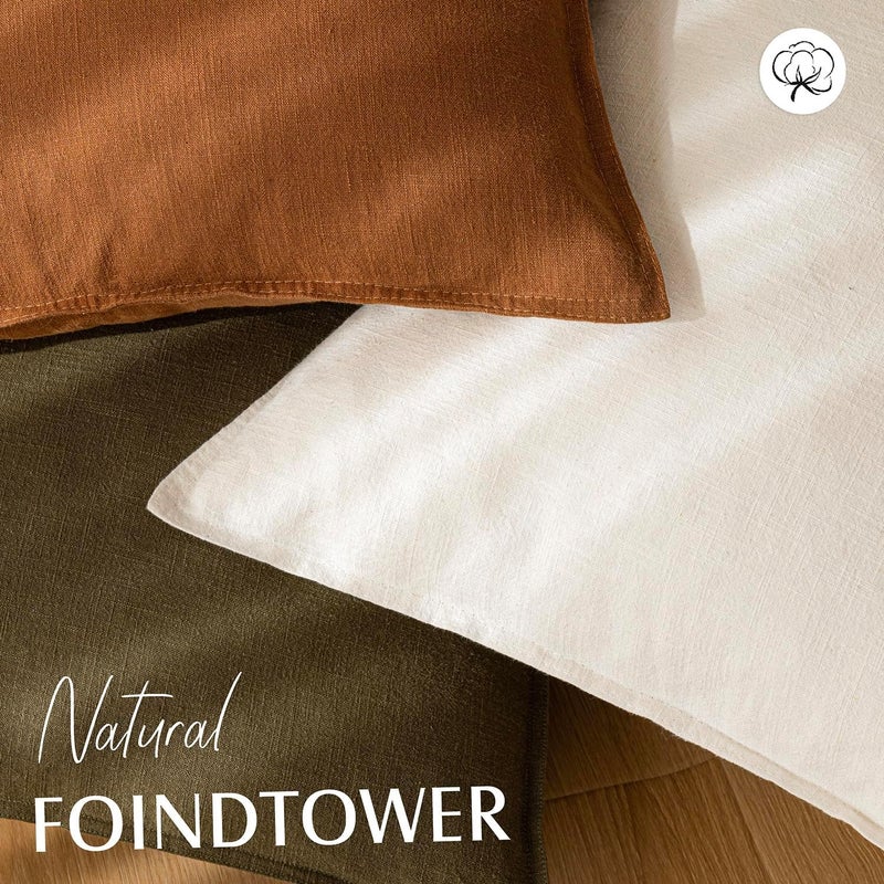 Foindtower Pack of 2, Decorative Linen Soild Throw Pillow Covers Soft Accent Cushion Case Boho Farmhouse Neutral Pillowcase for Chair Couch Sofa Bedroom Living Room Home Decor 26 x 26 Inch Cream White - Image 4
