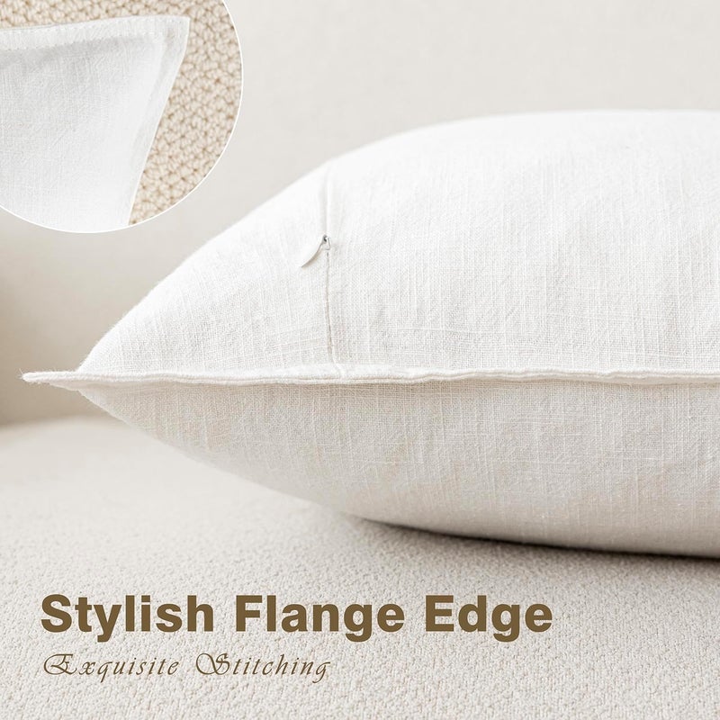 Foindtower Pack of 2, Decorative Linen Soild Throw Pillow Covers Soft Accent Cushion Case Boho Farmhouse Neutral Pillowcase for Chair Couch Sofa Bedroom Living Room Home Decor 26 x 26 Inch Cream White - Image 3