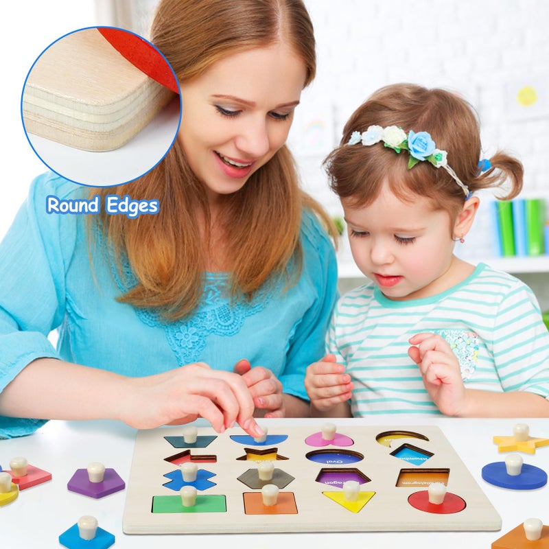 Attmu Shape Puzzles Wooden Puzzles for Toddlers, Peg Puzzle Educational Shape Sorter Toys Wooden Shape Board Puzzles, Preschool Learning Educational Toy for Baby Girls Boys - Image 5