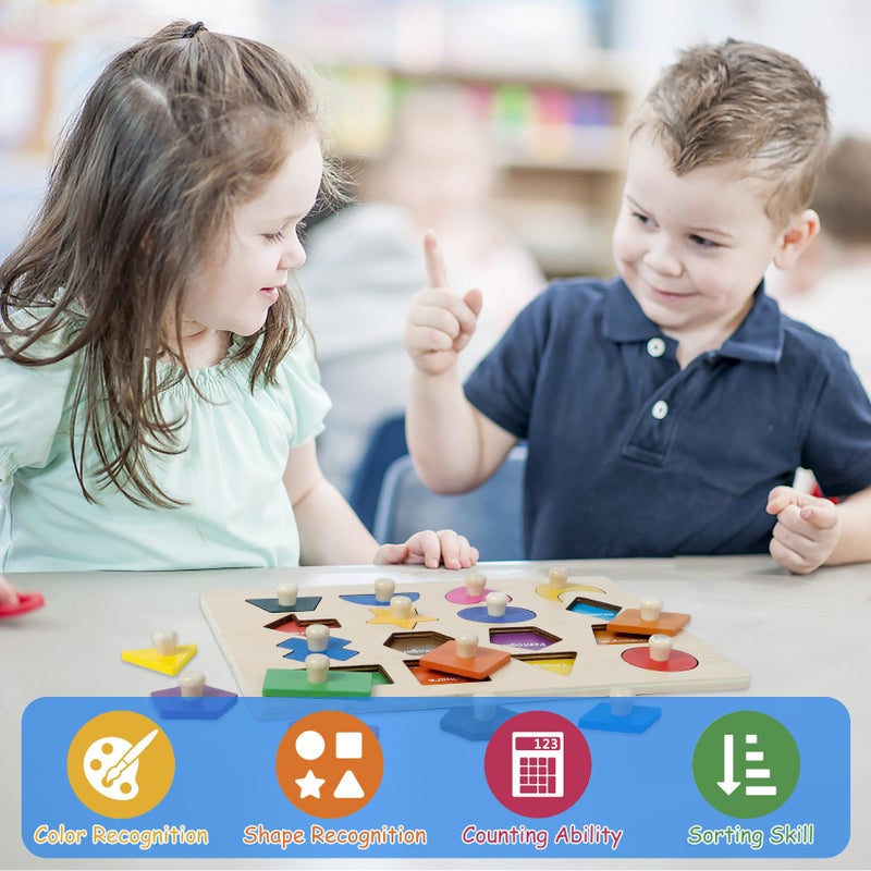 Attmu Shape Puzzles Wooden Puzzles for Toddlers, Peg Puzzle Educational Shape Sorter Toys Wooden Shape Board Puzzles, Preschool Learning Educational Toy for Baby Girls Boys - Image 3