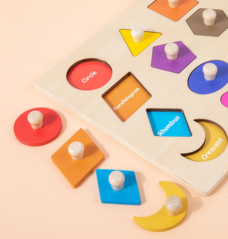 Attmu Shape Puzzles Wooden Puzzles for Toddlers, Peg Puzzle Educational Shape Sorter Toys Wooden Shape Board Puzzles, Preschool Learning Educational Toy for Baby Girls Boys - Image 2