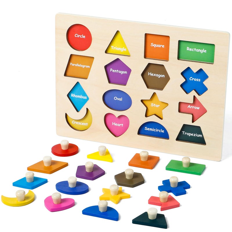 Attmu Shape Puzzles Wooden Puzzles for Toddlers, Peg Puzzle Educational Shape Sorter Toys Wooden Shape Board Puzzles, Preschool Learning Educational Toy for Baby Girls Boys - Image 1