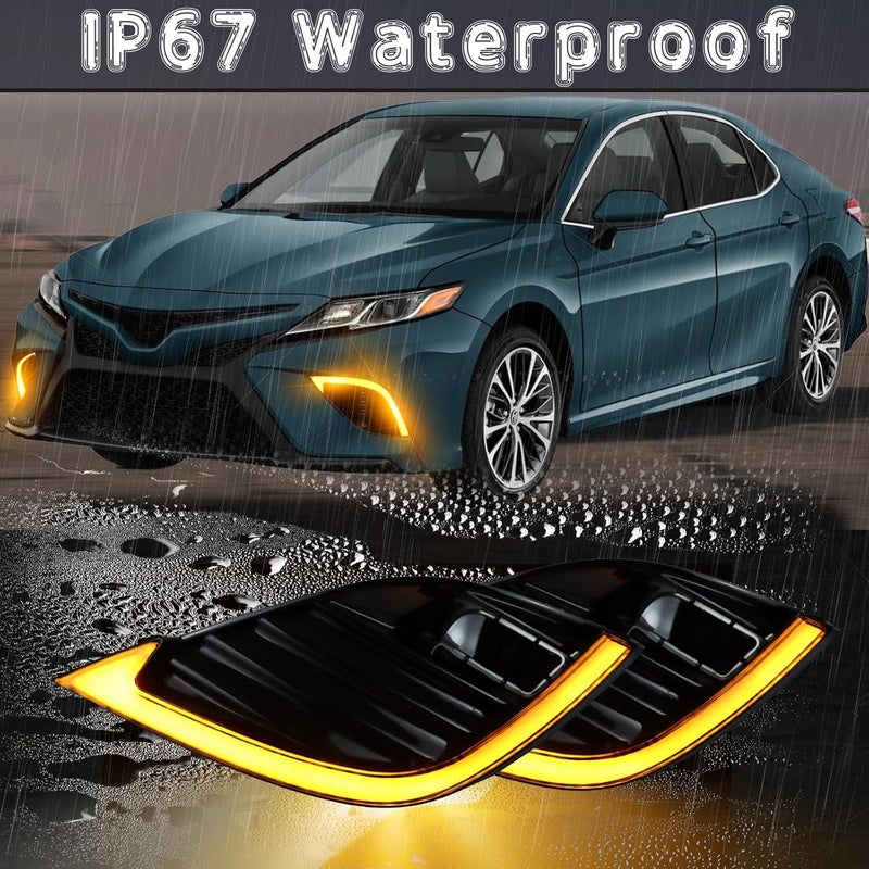 BINQIGOO LED Daytime Running Light for Toyota Camry SE XSE 2018-2020 - Front Bumper Fog Light Cover Bezel with White DRL and Amber Turn Signal - Image 4