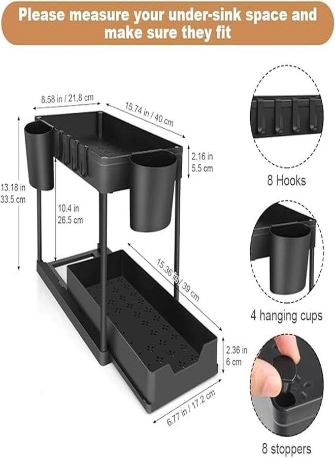 DHULKI1 Pack Under Sink Organizer Rack, 2-Tier Sliding Cabinet Basket Organizer Drawer with Hooks, Multi-Purpose Under Sink Organizers and Storage for Cosmetic, Bathroom, Kitchen - Image 3