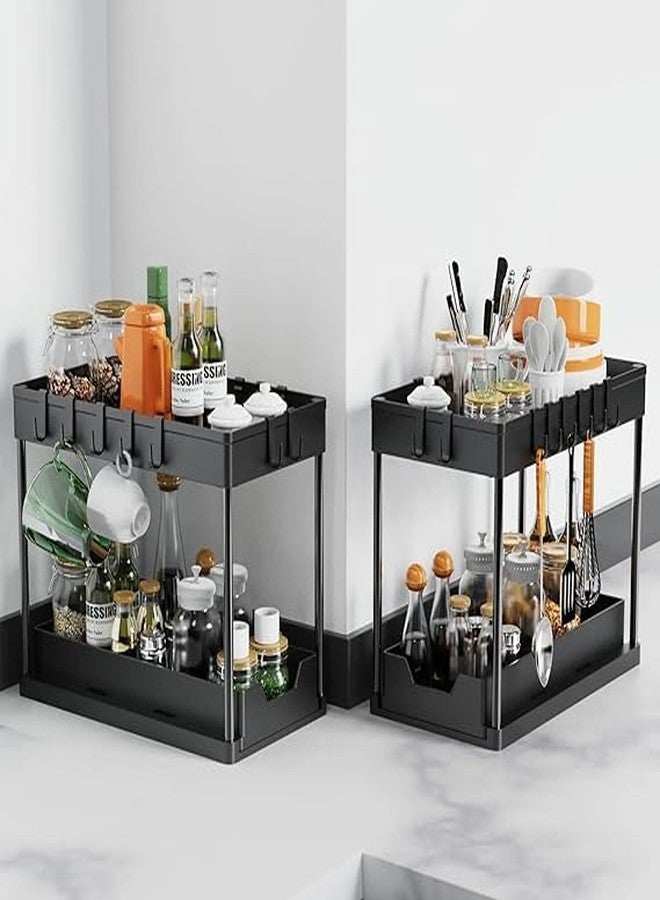 DHULKI1 Pack Under Sink Organizer Rack, 2-Tier Sliding Cabinet Basket Organizer Drawer with Hooks, Multi-Purpose Under Sink Organizers and Storage for Cosmetic, Bathroom, Kitchen - Image 2