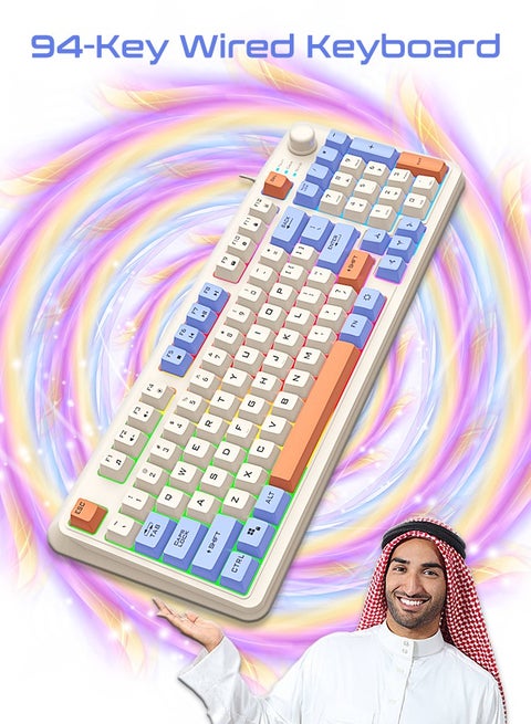 94-Key Wired Keyboard - Membrane Keyboard - Gaming Keyboard - Office Keyboard - Built-in Volume Adjustment Knob - RGB Light Effect - Computer Keyboard