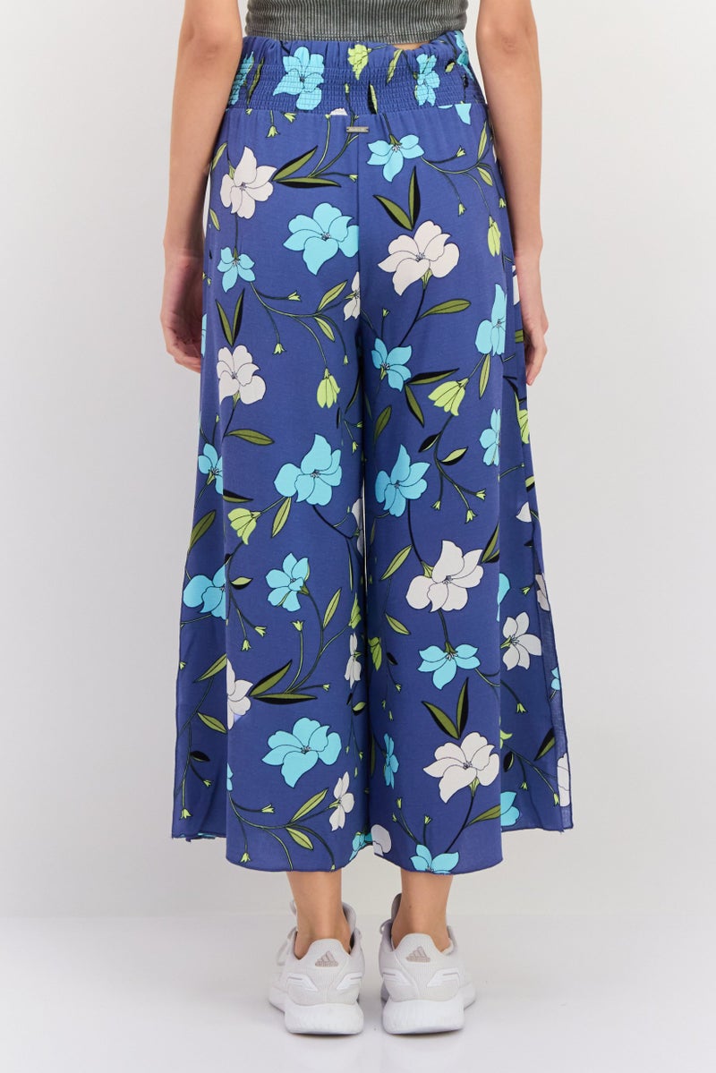 Hurley Women Regular Fit Floral Wide Leg Pants, Blue - Image 3