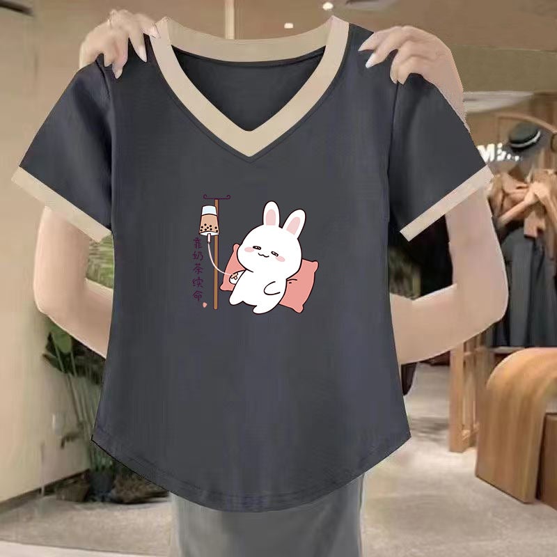 Summer 300 Jin Chubby Sister Loose Slimming Short-Sleeved T-Shirt Women'S 230 Plus Fertilizer Plus Belly Covering Top 200 All-Match - Image 2