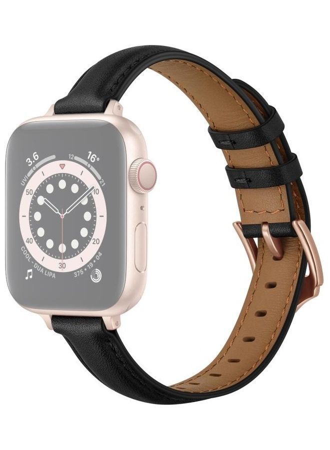 NIBEMINENT Business Style Leather Replacement Strap Watchband For Apple Watch Series 7/6/5/4/3/2/1/SE 38/40/41mm Black/Rose Gold - Image 1