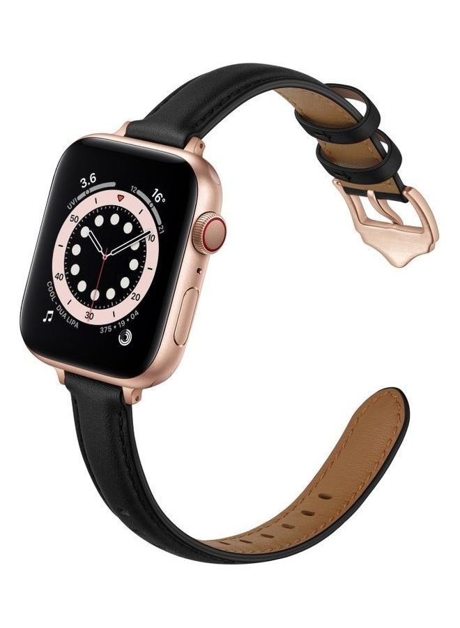 NIBEMINENT Business Style Leather Replacement Strap Watchband For Apple Watch Series 7/6/5/4/3/2/1/SE 38/40/41mm Black/Rose Gold - Image 2