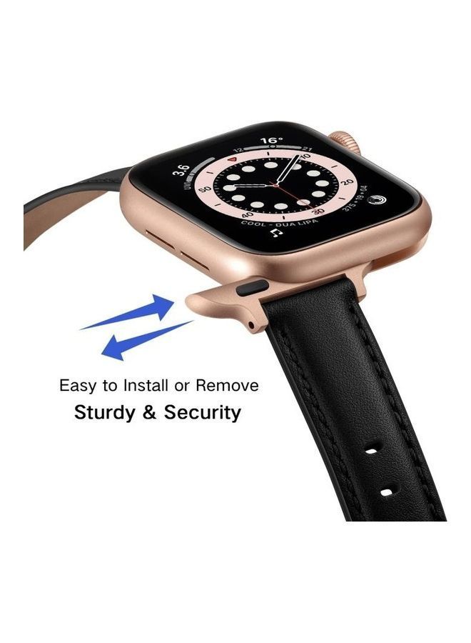 NIBEMINENT Business Style Leather Replacement Strap Watchband For Apple Watch Series 7/6/5/4/3/2/1/SE 38/40/41mm Black/Rose Gold - Image 5