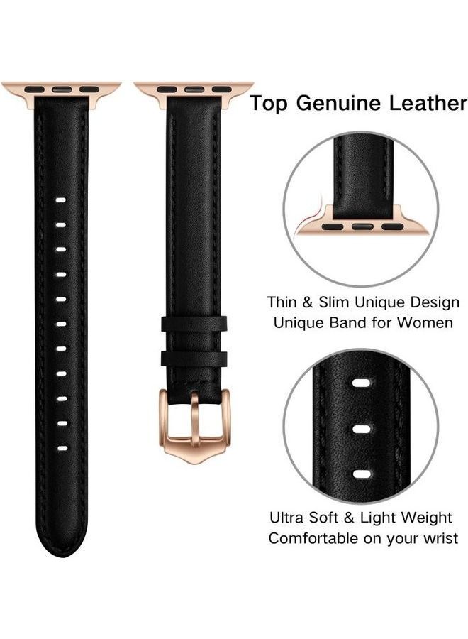 NIBEMINENT Business Style Leather Replacement Strap Watchband For Apple Watch Series 7/6/5/4/3/2/1/SE 38/40/41mm Black/Rose Gold - Image 4