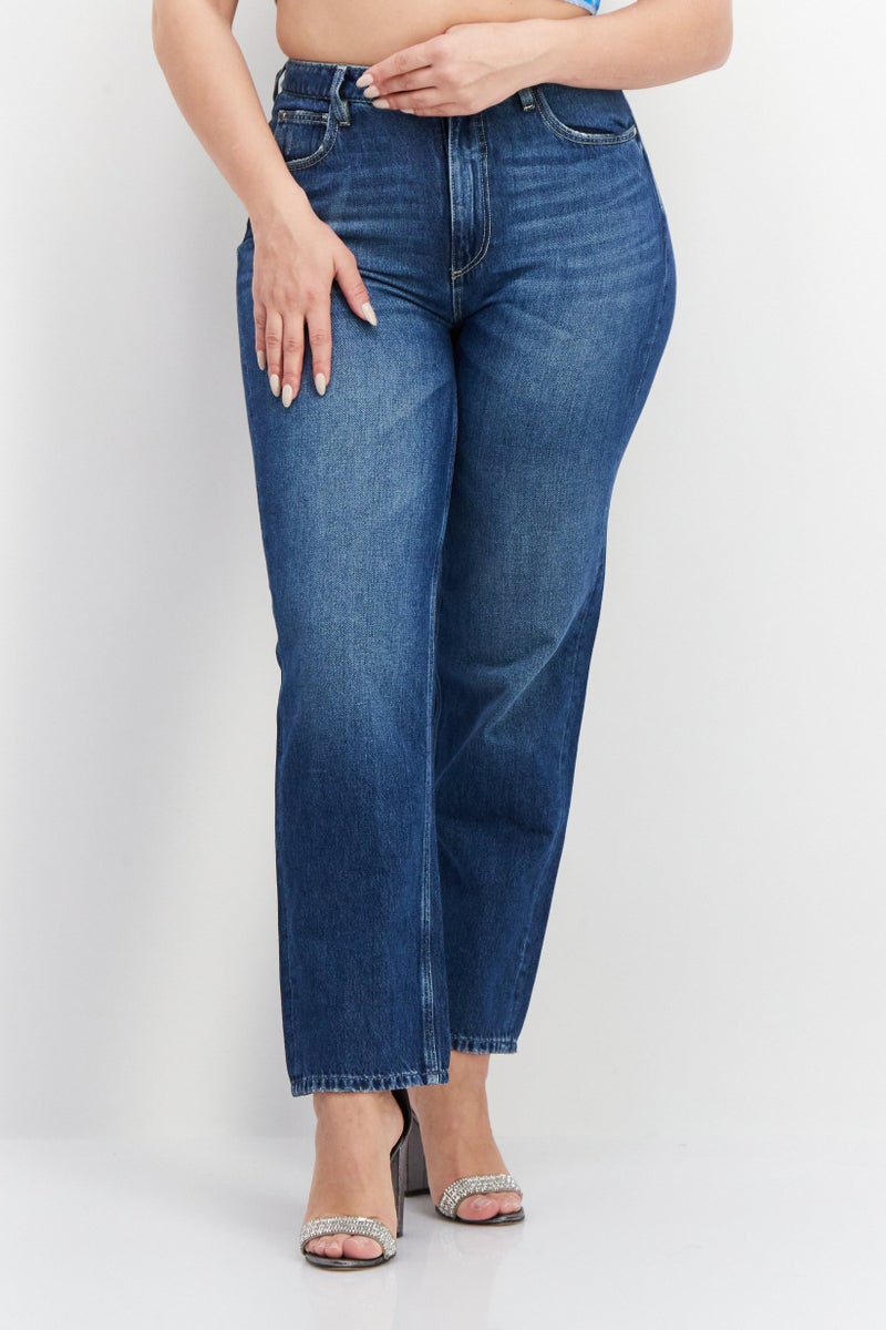 GUESS جينز نسائي بخصر عالٍ غير قابل للتمدد، أزرق - Image 1