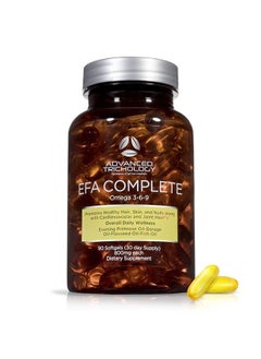 Advanced Trichology EFA Complete with Optimal Omega 3 6 9 Levels of High Potency Flax Oil, Fish Oil, Borage Oil, and Evening Primrose Oil 800mgs (90count) 3rd Party Tested - High in GLA and 369 Omegas  - Image 1