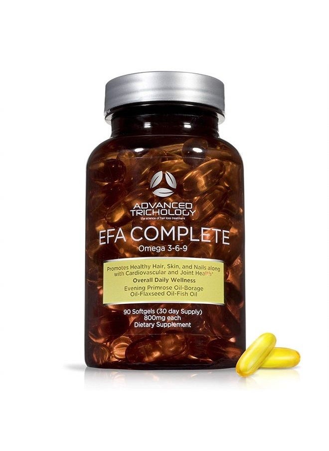 Advanced Trichology - EFA Complete with Optimal Omega 3 6 9 Levels of High Potency Flax Oil, Fish Oil, Borage Oil, and Evening Primrose Oil 800mgs (90count) 3rd Party Tested - High in GLA and 369 Omegas - Image 1