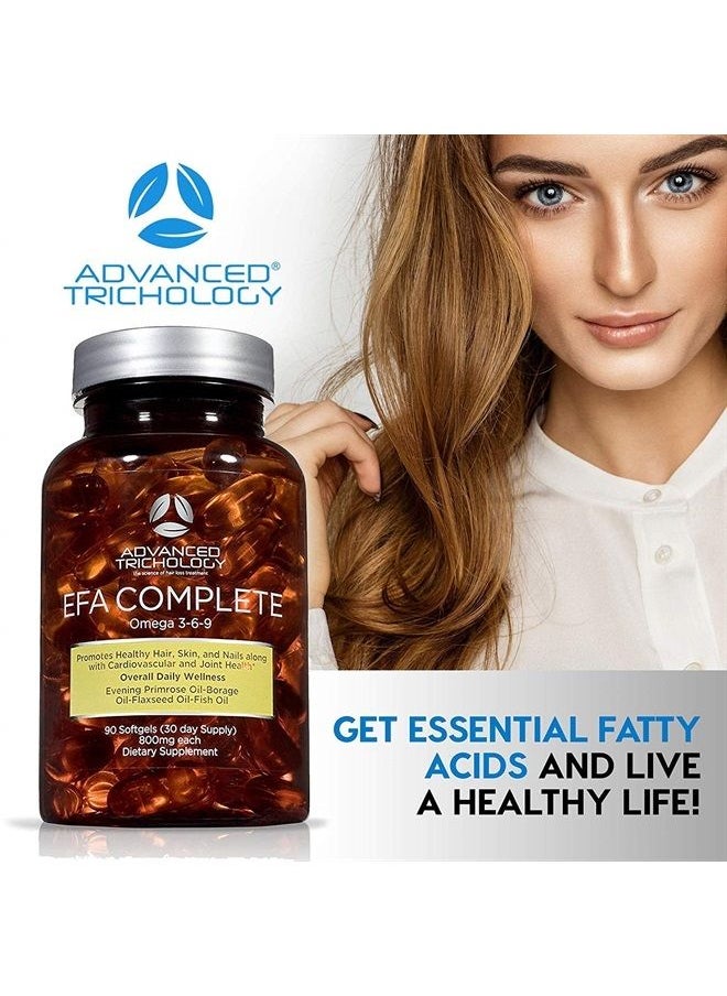 Advanced Trichology - EFA Complete with Optimal Omega 3 6 9 Levels of High Potency Flax Oil, Fish Oil, Borage Oil, and Evening Primrose Oil 800mgs (90count) 3rd Party Tested - High in GLA and 369 Omegas - Image 1
