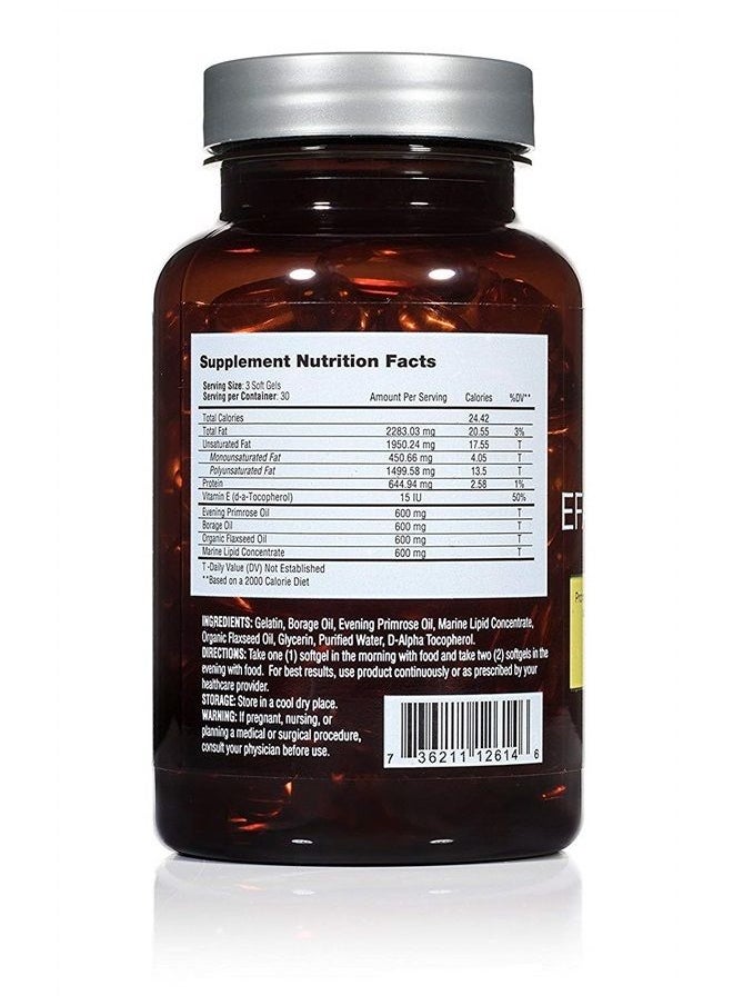 Advanced Trichology - EFA Complete with Optimal Omega 3 6 9 Levels of High Potency Flax Oil, Fish Oil, Borage Oil, and Evening Primrose Oil 800mgs (90count) 3rd Party Tested - High in GLA and 369 Omegas - Image 1