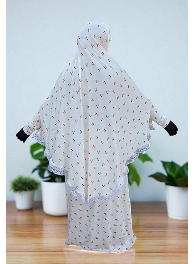 إسدال للصلاة – خمار وجيبة | مريح جدا وخفيف | نقشة كريزة خامة قطن الناعم عالي الجودة والليكرا | مناسب للصلاة والاستخدام اليومي - Image 2