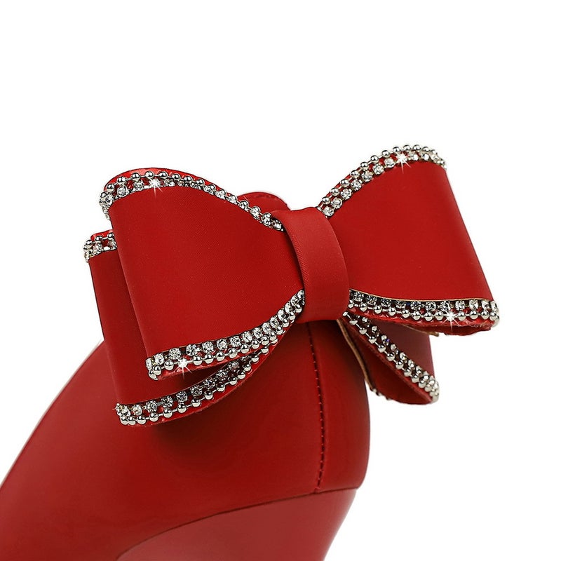 326-Ah36M Korean Fashion Banquet Women'S Shoes High Heeled Thin Heeled Shallow Mouth Pointed Side Hollow Bow Shoes - Image 5