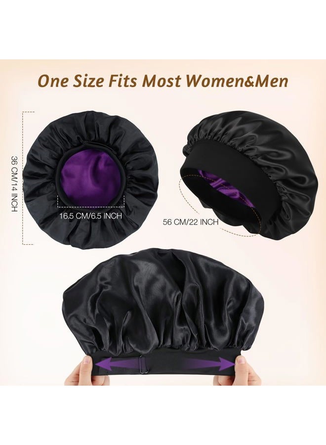 XRACEPHOL 2PCS Bonnets for Sleeping Double Layer Satin Silk Bonnet for Sleeping Women Adjustable Sleep Cap Elastic Wide Band Hair Bonnet for Curly Hair（Gold+Purple） - Image 3