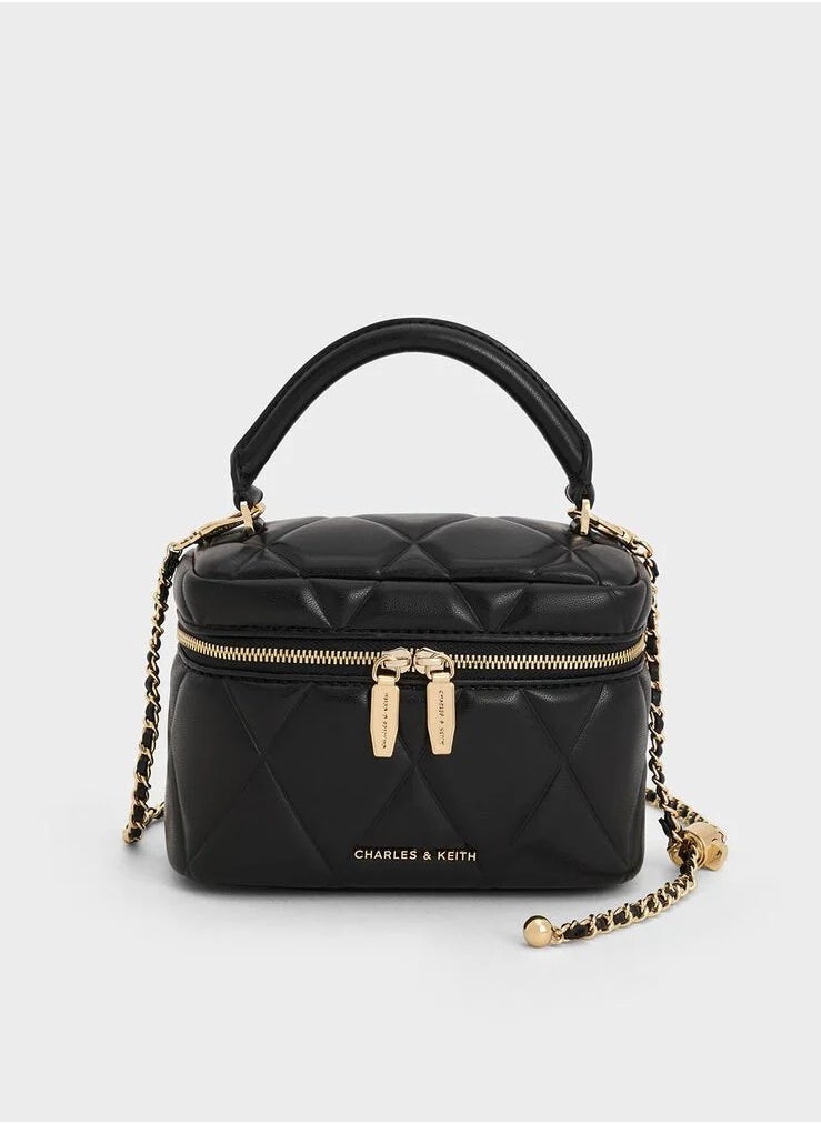 Charles & Keith Arwen Quilted Top Handle Vanity Bag & Crossbody Bag - Black  - Image 1