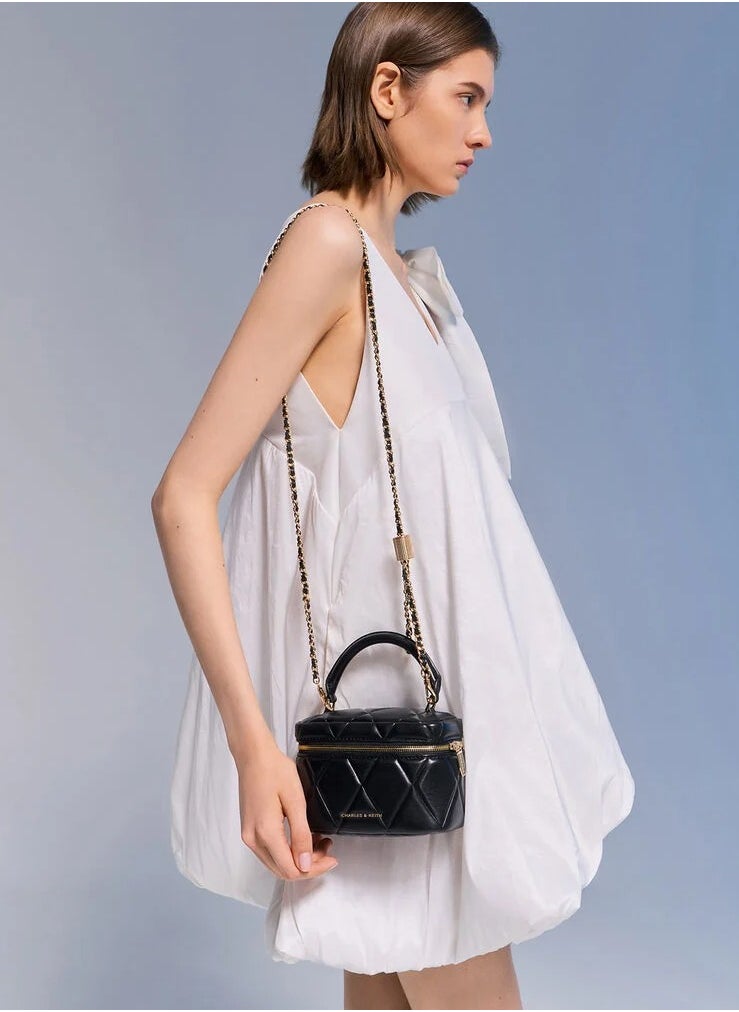 Charles & Keith Arwen Quilted Top Handle Vanity Bag & Crossbody Bag - Black  - Image 2
