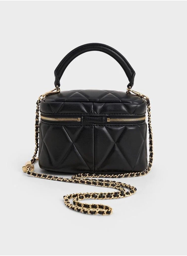 Charles & Keith Arwen Quilted Top Handle Vanity Bag & Crossbody Bag - Black  - Image 5