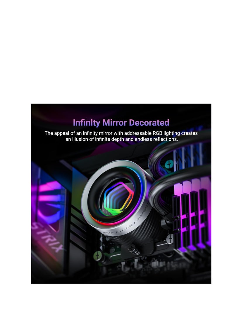 Terabyte ID-COOLING FX360 INF 360mm Liquid CPU Cooler, AIO Cooler with ARGB Infinity Mirror Effect, 3x120mm Daisy-Chained Fans Low-Noise Operating 27.2dB(A) Max., Intel LGA1851/1700/1200/115X & AMD AM5/AM4 - Image 2