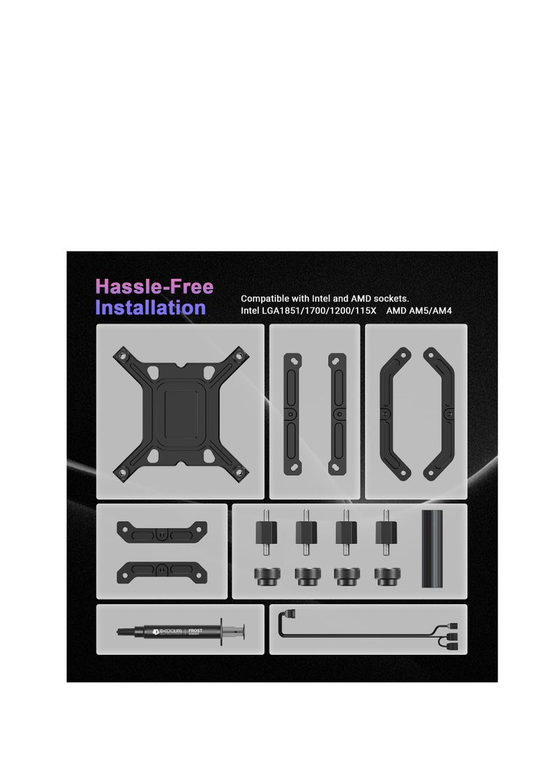 Terabyte ID-COOLING FX360 INF 360mm Liquid CPU Cooler, AIO Cooler with ARGB Infinity Mirror Effect, 3x120mm Daisy-Chained Fans Low-Noise Operating 27.2dB(A) Max., Intel LGA1851/1700/1200/115X & AMD AM5/AM4 - Image 5