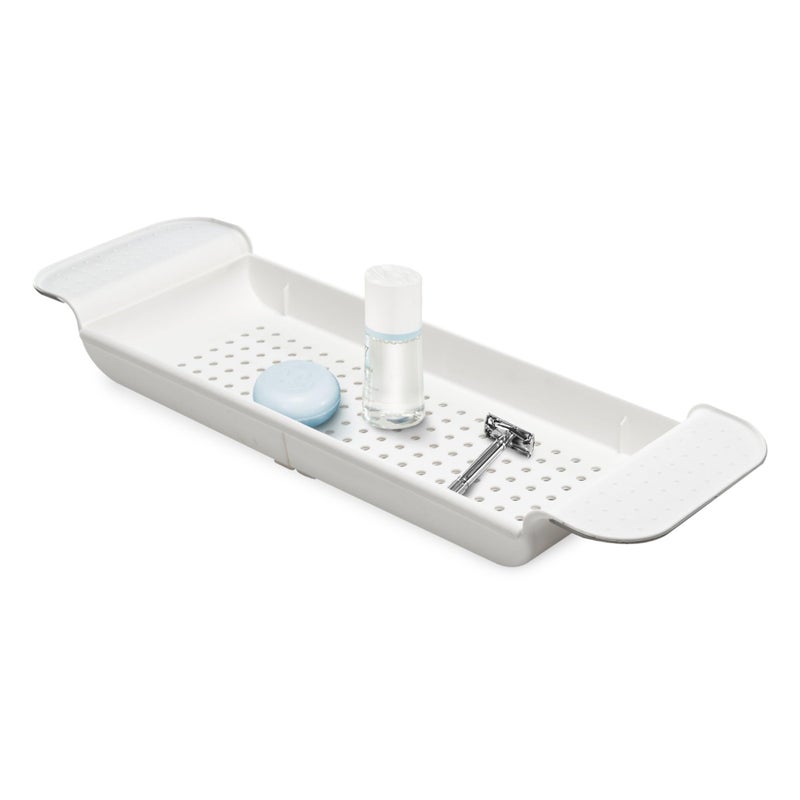 Madesmart Expandable Bath Tray for Bathtubs Plastic Shower and Bath shelf caddy white Multifunctional bathtub bathroom organizer Premiumwhite
