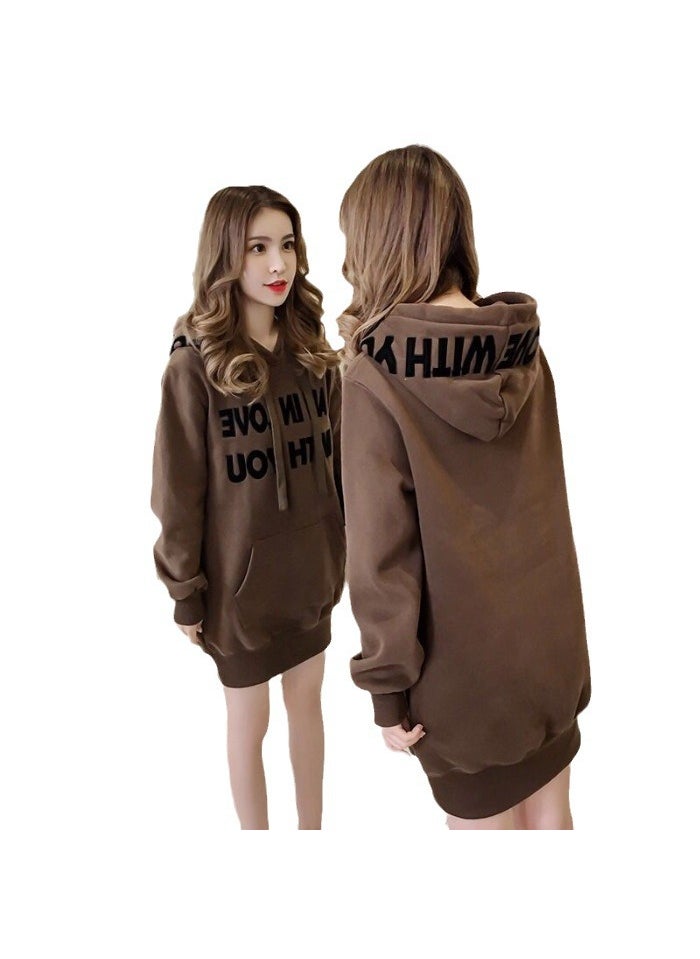 Generic - 2024 Korean Hoodie Autumn Winter Thick Velvet Womens Brown - Image 1