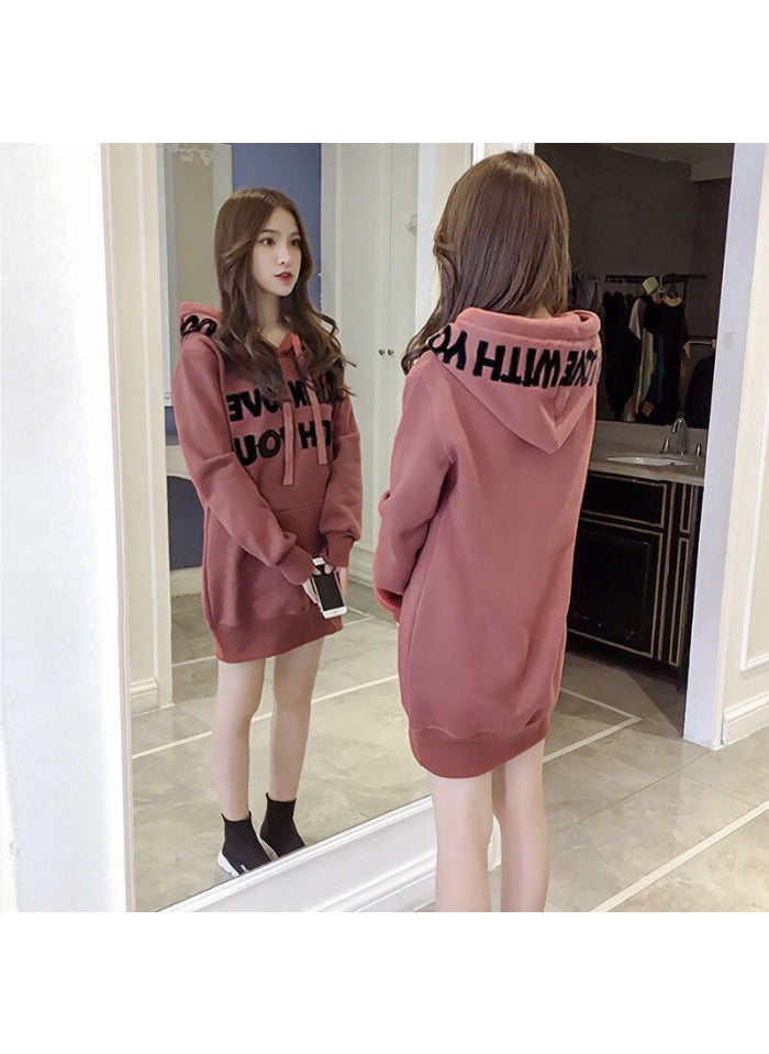 Generic - 2024 Korean Hoodie Autumn Winter Thick Velvet Womens Brown - Image 1