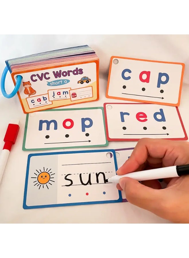 60 flashcards for handwriting with CVC phonetic words, dry eraseable - Image 3