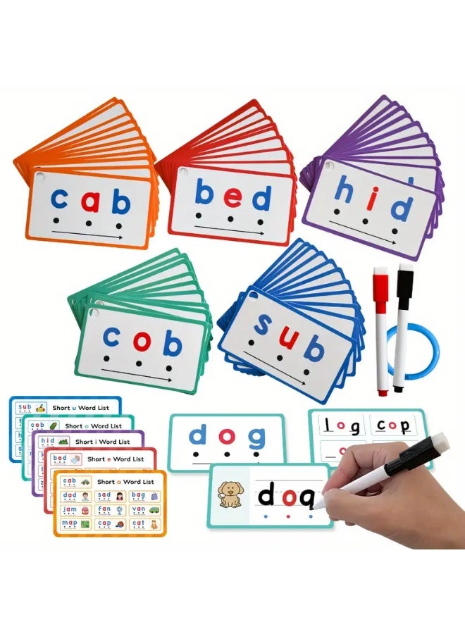 60 flashcards for handwriting with CVC phonetic words, dry eraseable - Image 2