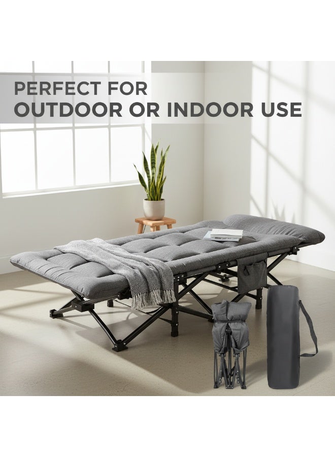 Meishida Folding Camping Cot for Adults, Lightweight Foldable Bed with Side Pocket & Carry Bag, Portable Tent Cot for Outdoor Camping, Office Nap & Travel, Supports 450 lbs (Grey) - Image 3
