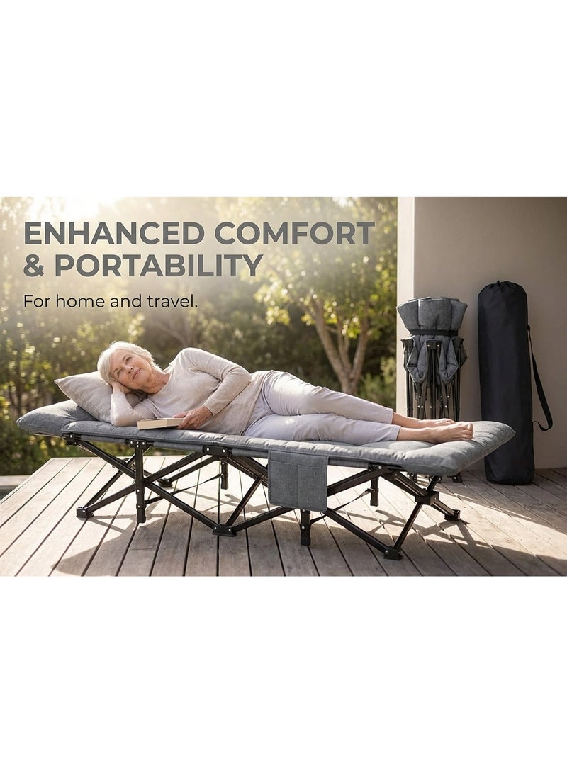 Meishida Folding Camping Cot for Adults, Lightweight Foldable Bed with Side Pocket & Carry Bag, Portable Tent Cot for Outdoor Camping, Office Nap & Travel, Supports 450 lbs (Grey) - Image 5