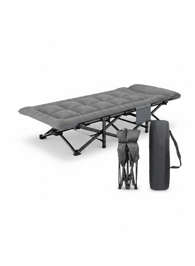 Meishida Folding Camping Cot for Adults, Lightweight Foldable Bed with Side Pocket & Carry Bag, Portable Tent Cot for Outdoor Camping, Office Nap & Travel, Supports 450 lbs (Grey) - Image 1