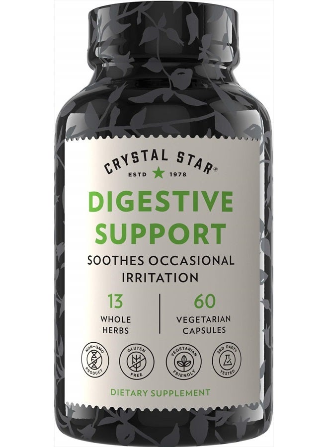 Crystal Star Digestive Support Supplement (60 Capsules) - Herbal Gut Health Supplement That Helps with Occasional Gas & Bloating - Peppermint, Aloe Vera, Slippery Elm & Ginger – Non-GMO  - Image 1