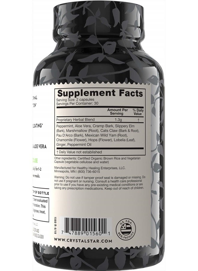 Crystal Star Digestive Support Supplement (60 Capsules) - Herbal Gut Health Supplement That Helps with Occasional Gas & Bloating - Peppermint, Aloe Vera, Slippery Elm & Ginger – Non-GMO  - Image 3