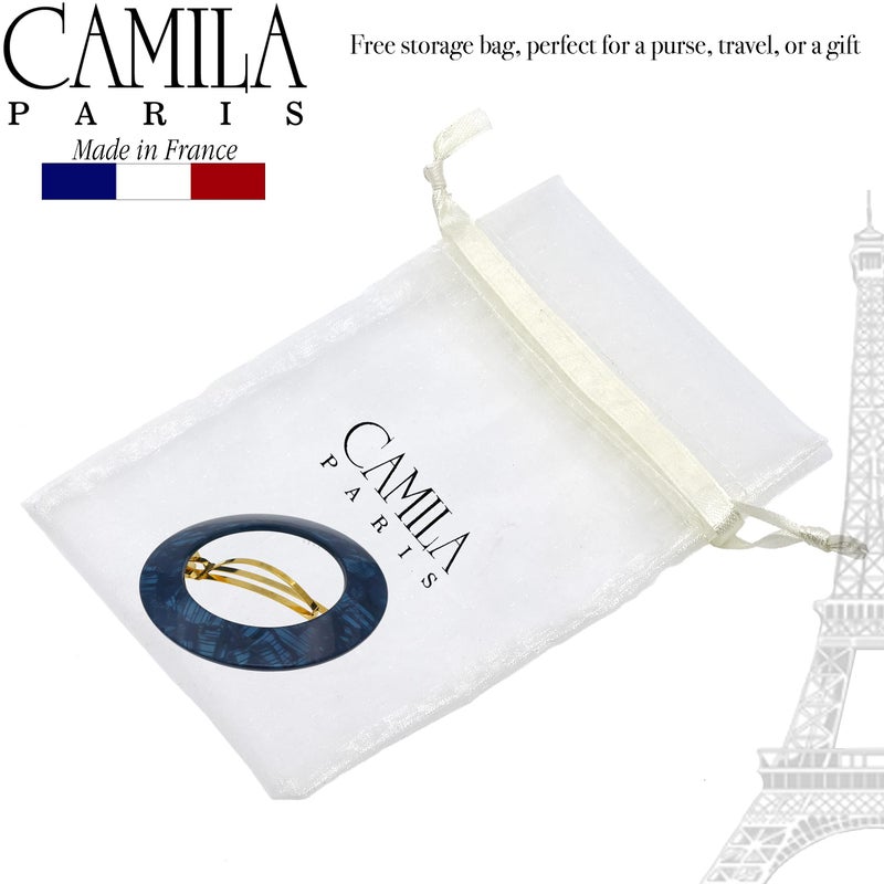 Camila Paris CP3257 French Hair Barrette Clip for Girls, Round Handmade Blue, Strong Hold Grip Hair Clips for Women, No Slip and Durable Styling Girls Hair Accessories, Made in France - Image 4