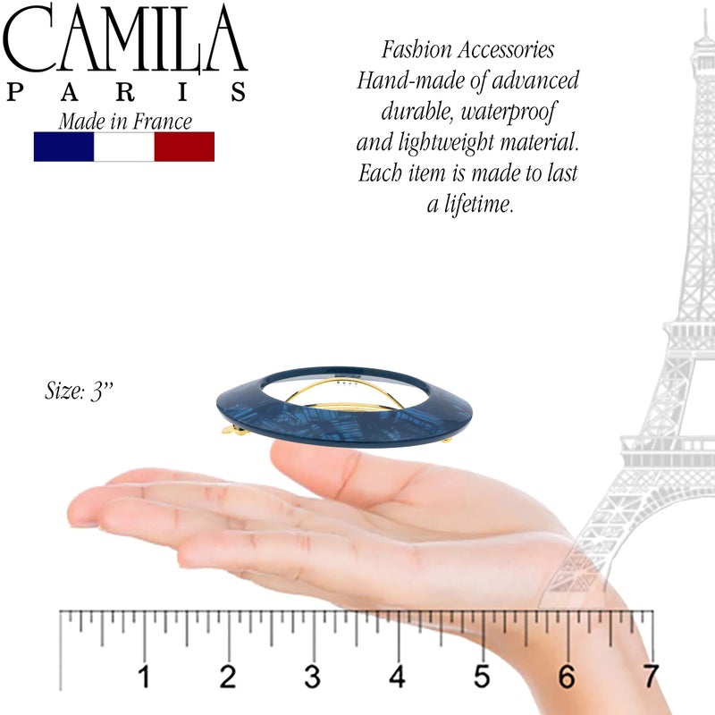 Camila Paris CP3257 French Hair Barrette Clip for Girls, Round Handmade Blue, Strong Hold Grip Hair Clips for Women, No Slip and Durable Styling Girls Hair Accessories, Made in France - Image 3