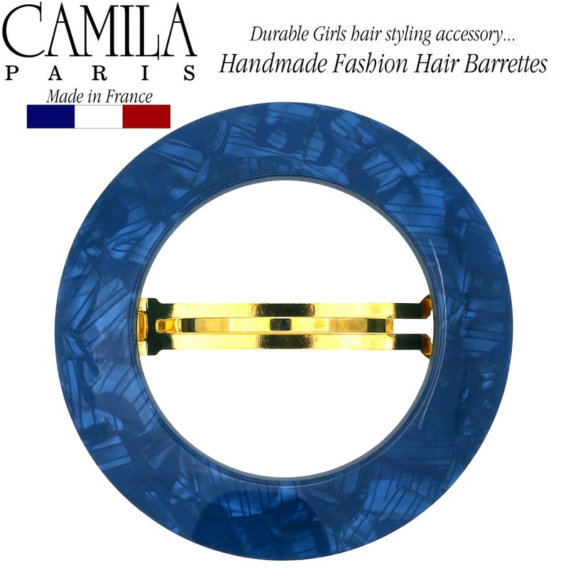Camila Paris CP3257 French Hair Barrette Clip for Girls, Round Handmade Blue, Strong Hold Grip Hair Clips for Women, No Slip and Durable Styling Girls Hair Accessories, Made in France - Image 2