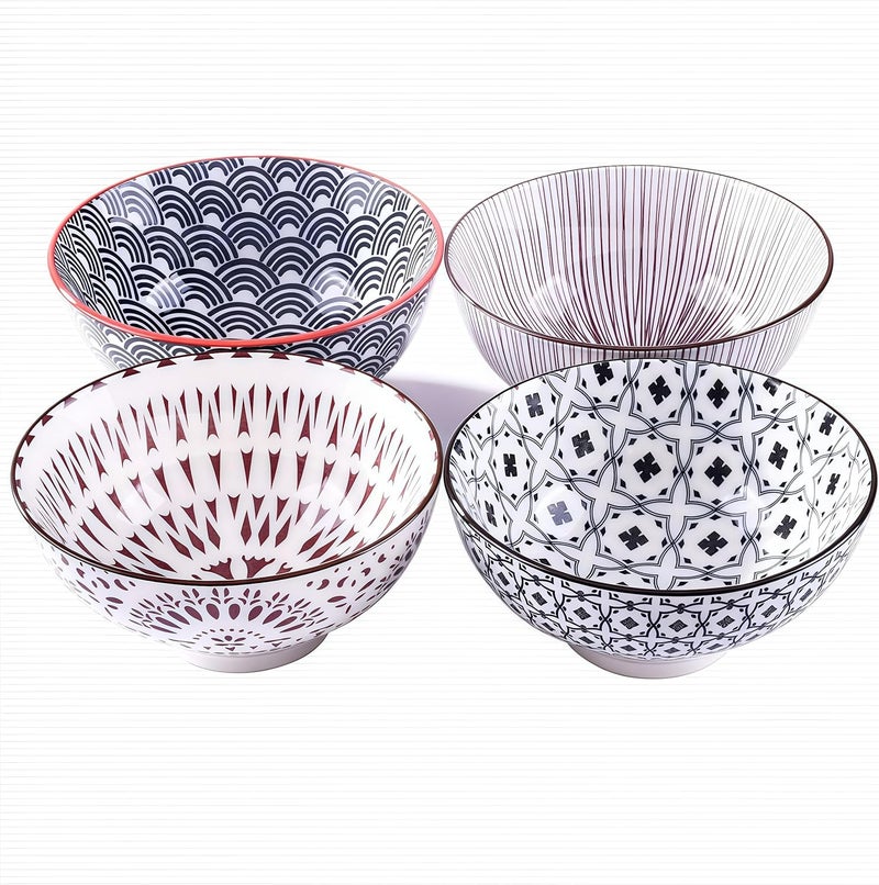 BOSILI Japanese Rice Bowl Set of 4 Ceramic Sushi Bowls Suitable for Dessert Snacks Cereal Soup Sauce - Image 1
